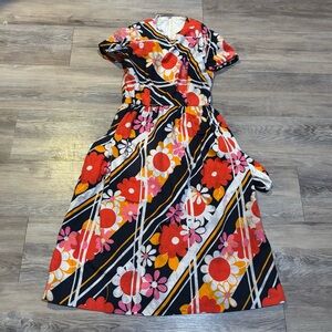 VTG 60’s 70’s Floral retro hippie a line dress with pockets Sz XS S